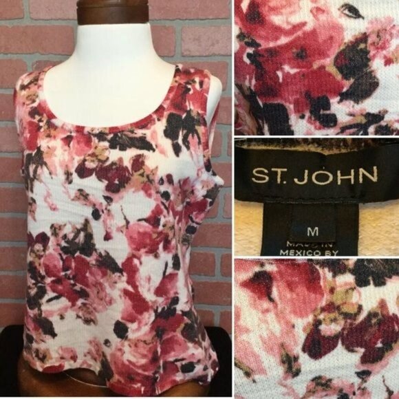 St John NWT $495 Sleeveless Sweater Tank Wool Blend Top Size M Multicolor Floral